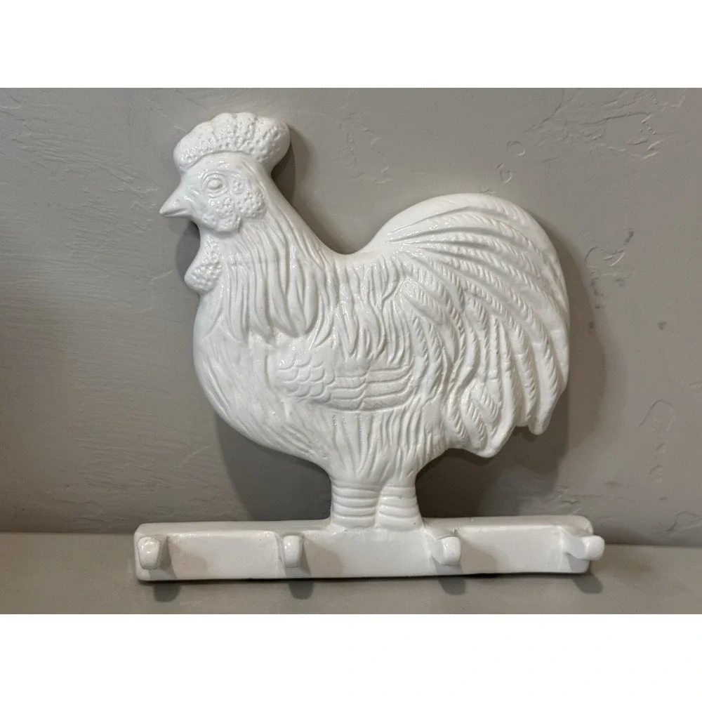 Vintage Ceramic Rooster Chicken Kitchen Towel Or Apron Hanger Holder 4 Hook